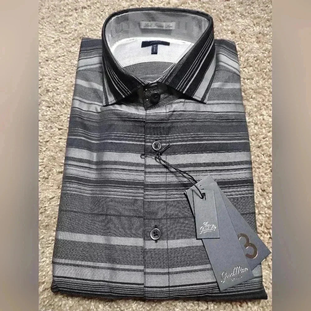 Good Man Brand Long sleeve Button down black and gray striped shirt